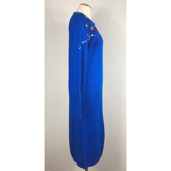 Vintage 80s Cobalt Blue Beaded Sweater Dress Maxi XS Small M western glam - Picture 7 of 10